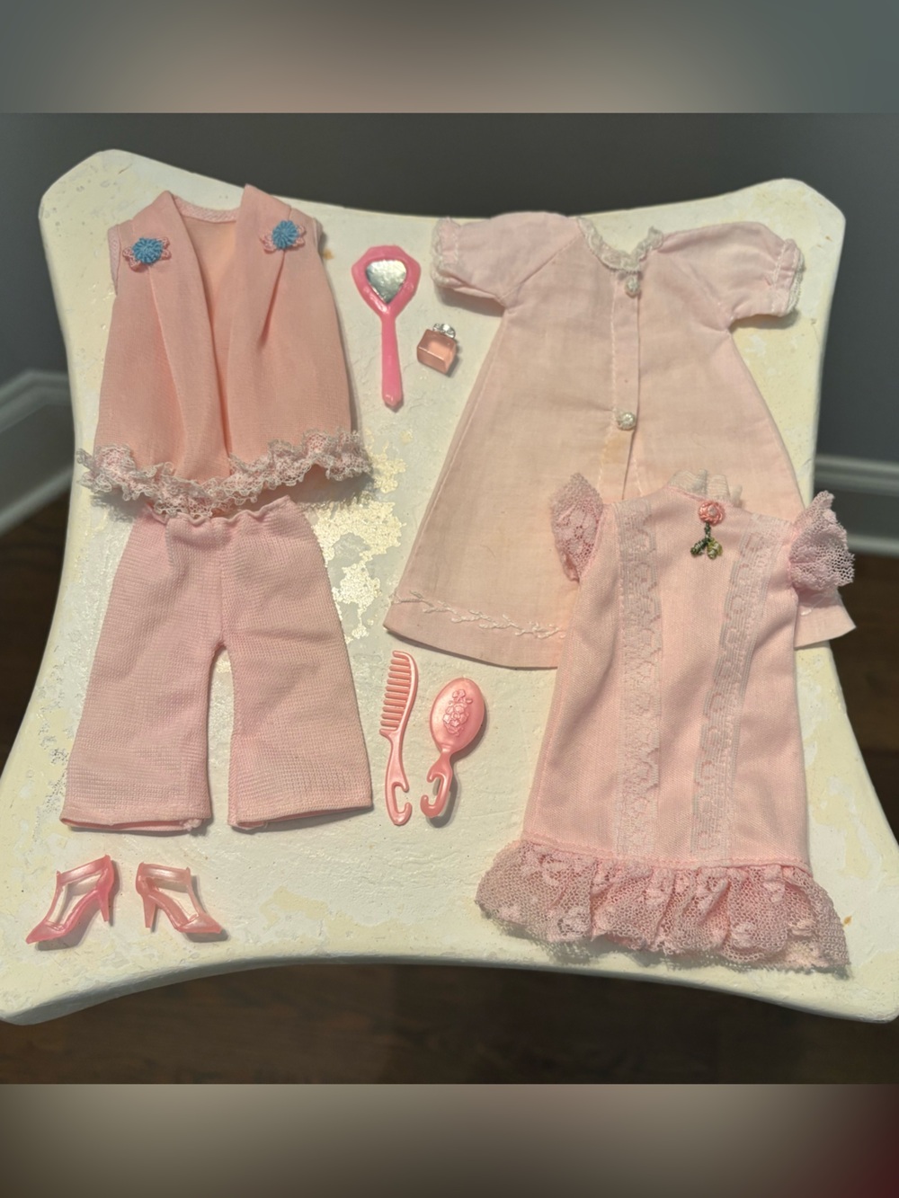 Vintage pink barbie doll lingerie, sleeveless wear, pajamas & accessories